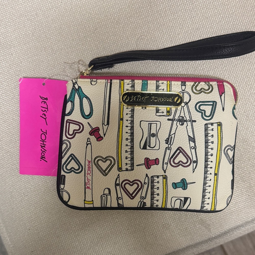 NWT, Betsey Johnson “ school” print  wristlet .